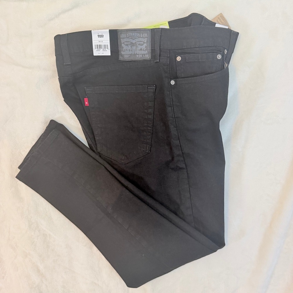 Levi's 512 Slim Taper Mens 36x32 Black NEW Flex Stretch Jeans 288330287